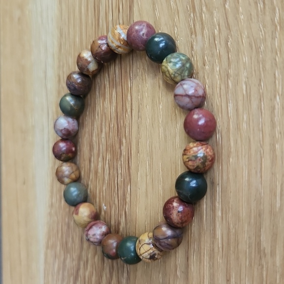Picasso Jasper Bead Stretch Hand Crafted Bracelet - Picture 5 of 9